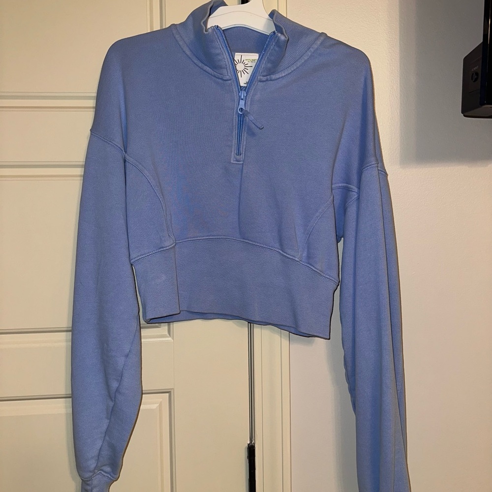 Aerie Light Blue Cropped Quarter-Zip Sweatshirt